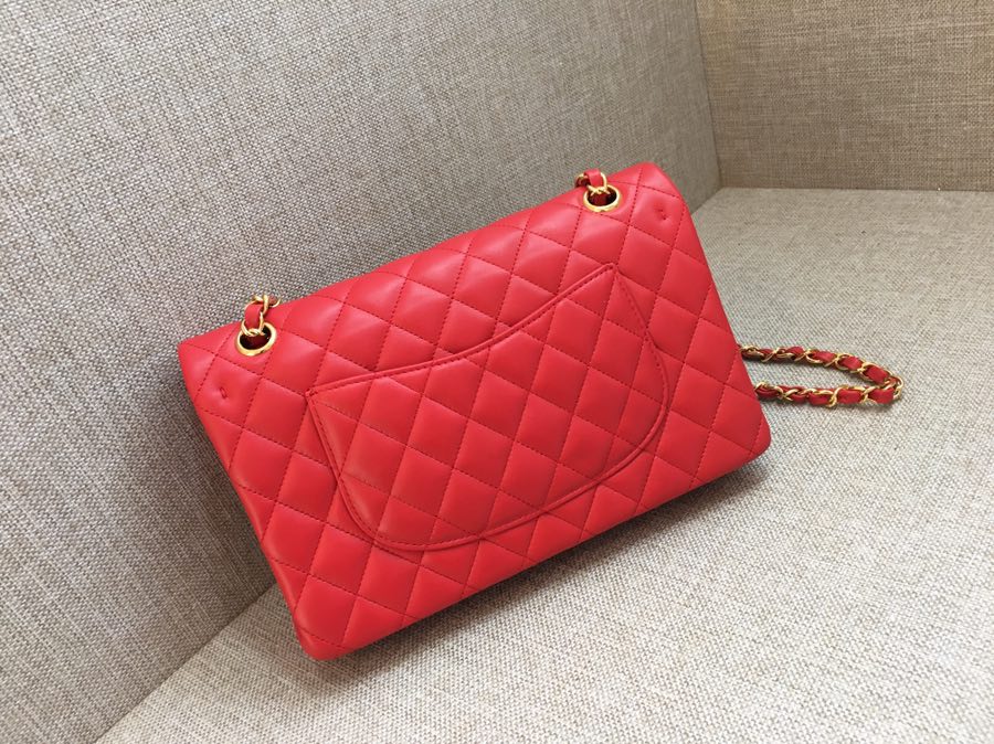 Medium Classic Flap Lambskin Bag AO1112 Red/Gold